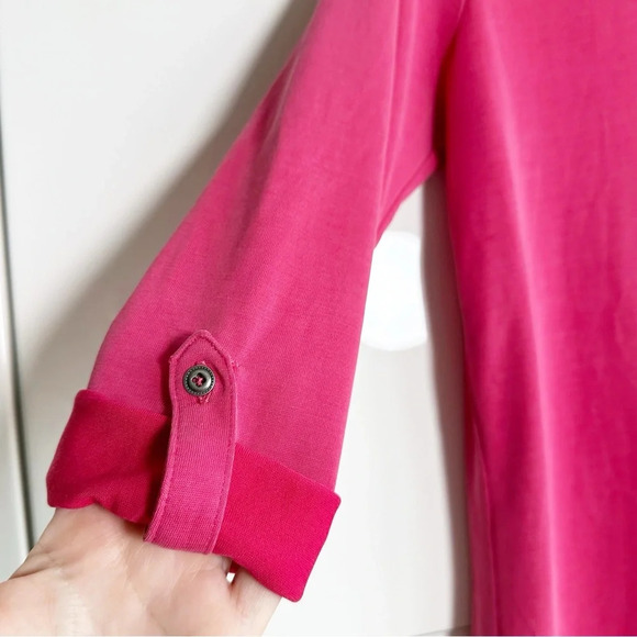 J. Jill Modal Blouse Fuchsia Pink XS Petite Roll Tab Sleeves Soft Lagenlook - Picture 5 of 8